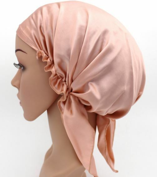 Pure Silk Womens Sleep Cap Hat Wrap Hot Hair Care Elastic Sleeping Bonnet Night