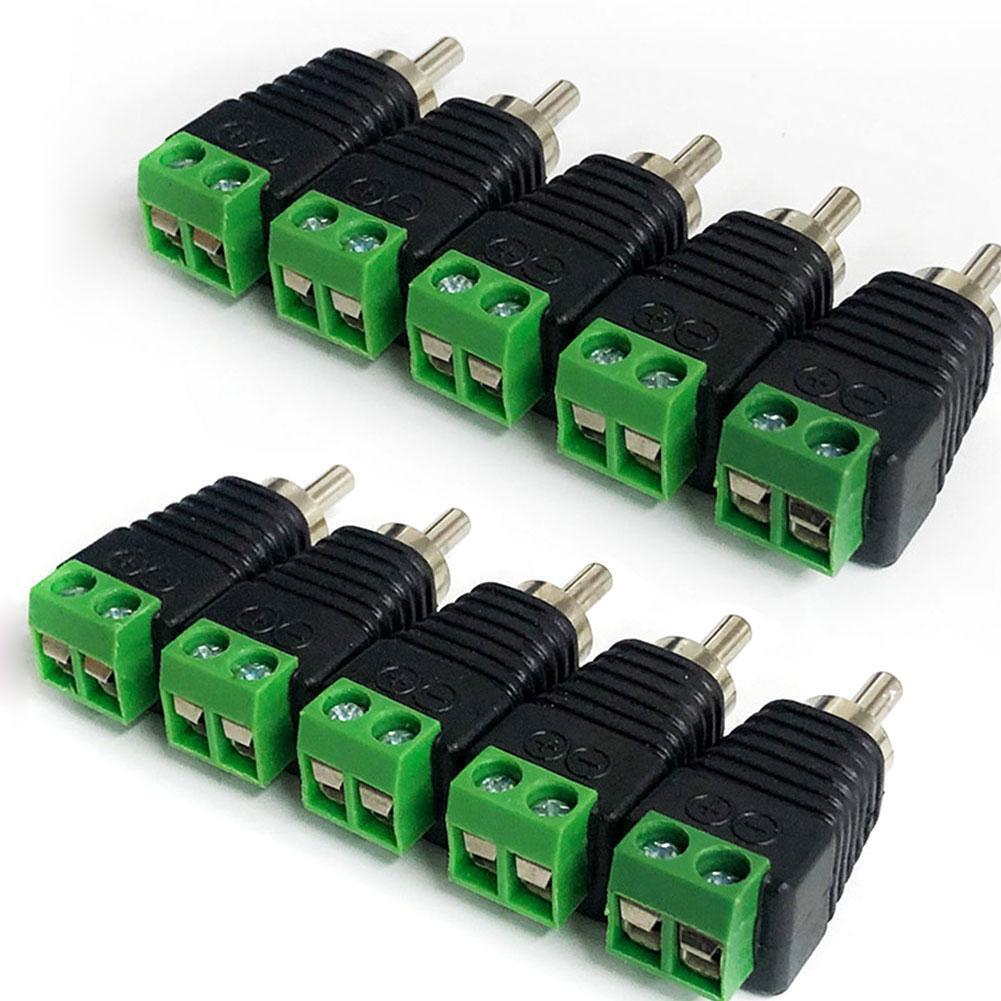 10pcs of Speaker Wire Cable to Audio RCA Male Connector Plug Jack` Adapter Q6U2