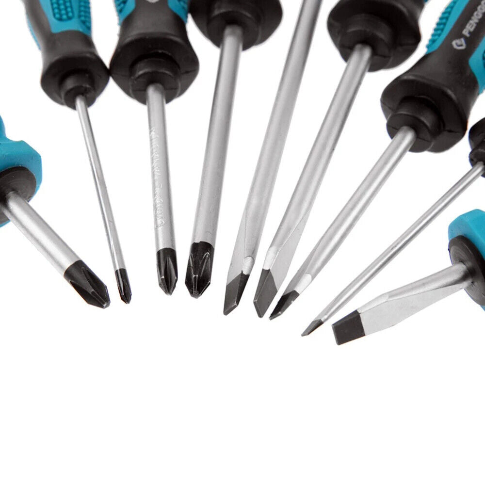 Screwdriver Set 9 Piece with storage bag CRV magnetic tips Phillips Flat blade