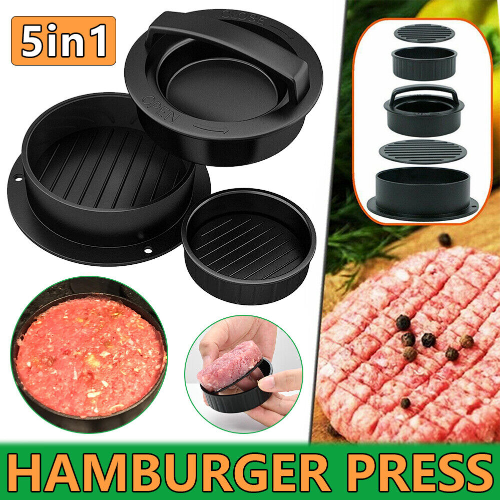 5in1 Hamburger Press Mould Stuffed Non-stick Burger Patty Maker Kitchen Tools