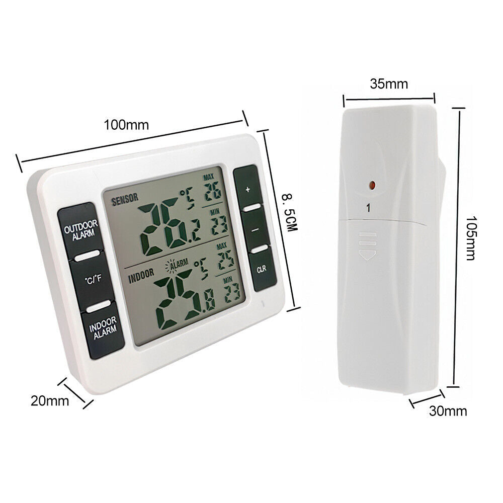 Wireless Digital Fridge Thermometer Freezer Alarm Gauge Monitor Sensors Outdoor