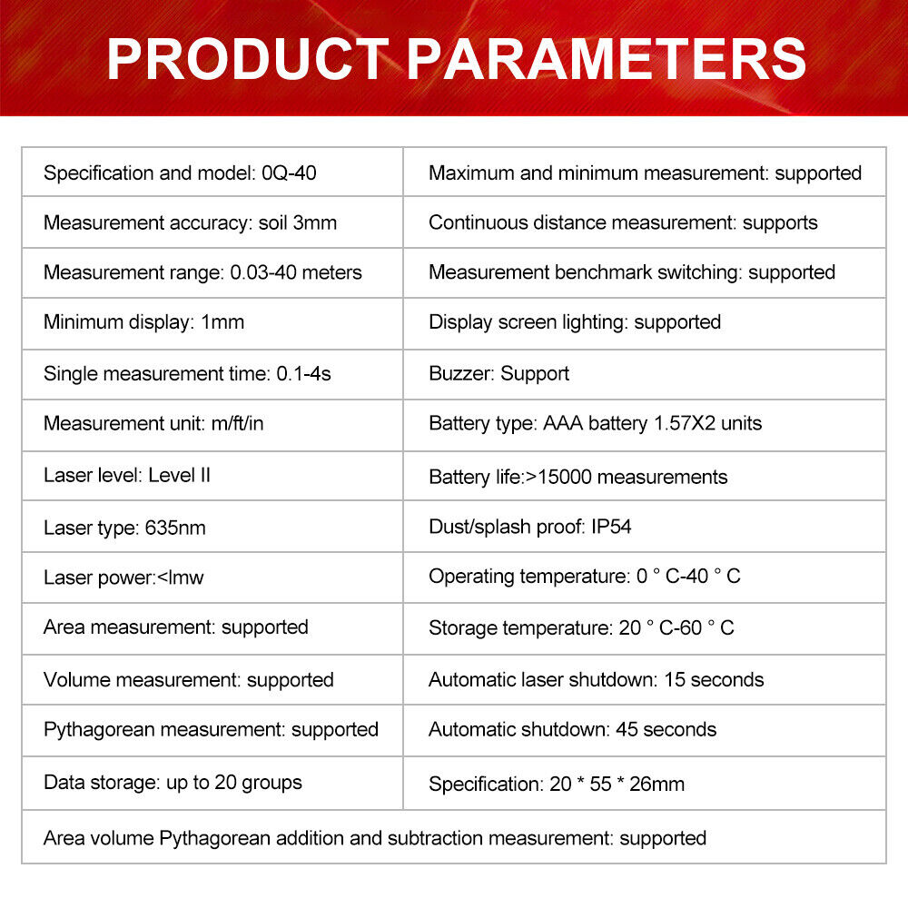 Laser Point Measure Distance Meter Range Finder 40m 130FT Handheld Digital Tool