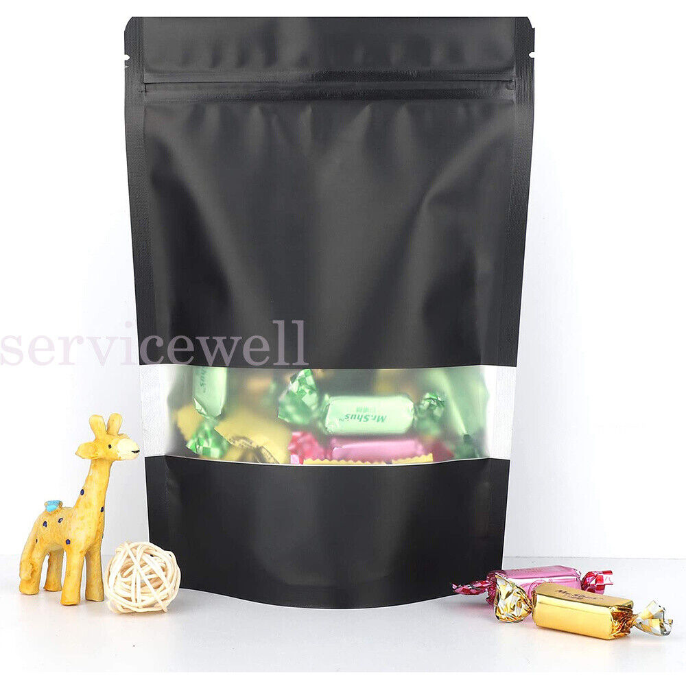 50pcs Window Pouches Black Matt Stand up Foil Bag Heat Seal Food Zip