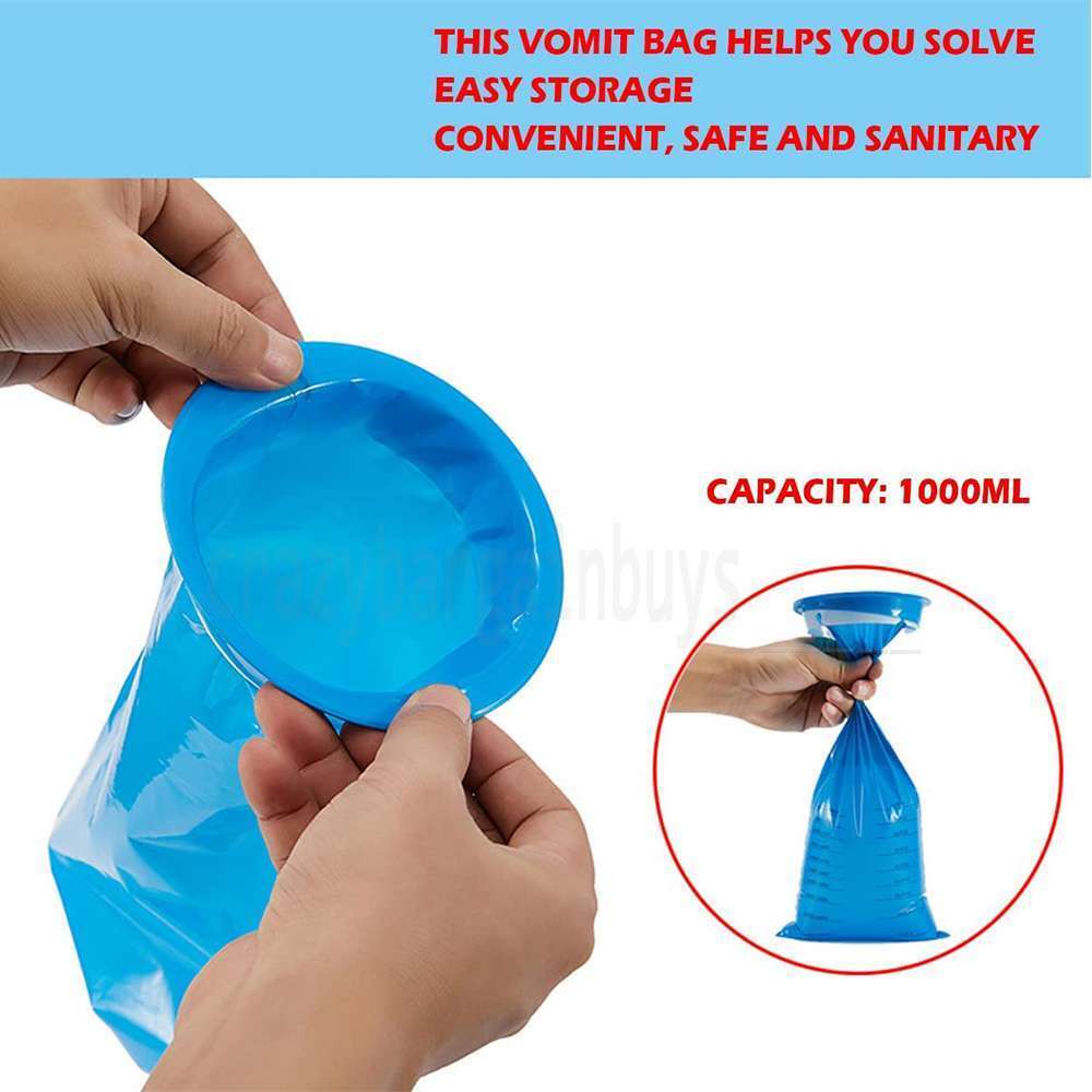 50 Sick Bags Vomit Bags Emesis Calibrated 1 Litre Infection Control Secure Tie