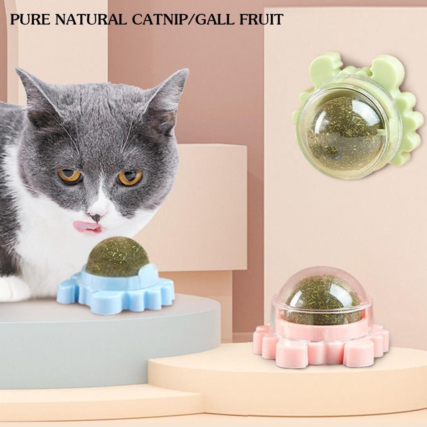 2x Rotatable Cat Treat Toy with Catnip Snack Licking Ball Kitten Pet Molar Toys