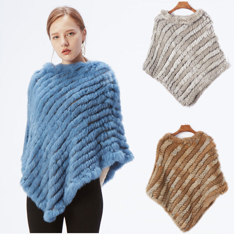 Women's fake Rabbit Fur Knitted Cape Shawl Poncho Designer Wedding Vest Coat