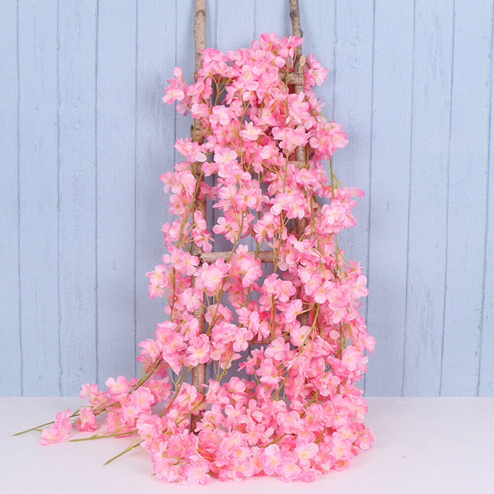 Artificial Cherry Rattan Blossom Flower Garland Vine Hang Wedding Garden Decor