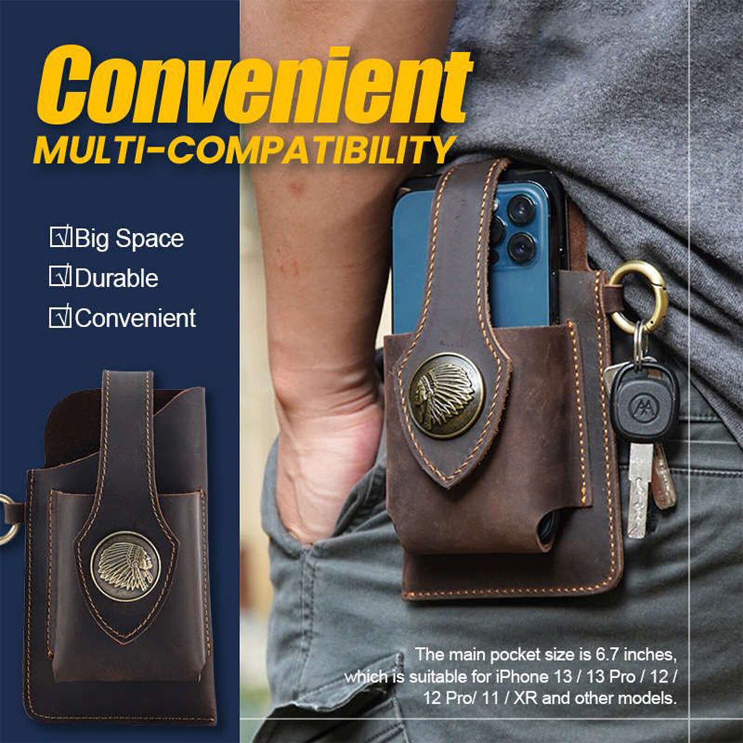 Men Retro Leather Waist Bag Mobile Phone Holder Belt Pack Pouch Holster Wallet