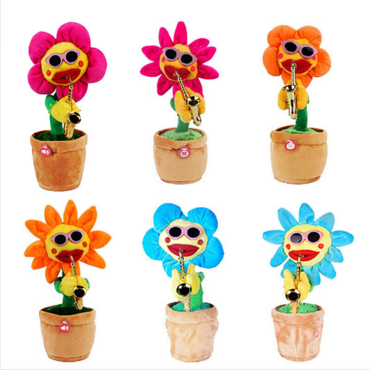 Singing Dancing Sunflower with Sax & Sunglasses Electronic Toy Flower Funny Gift