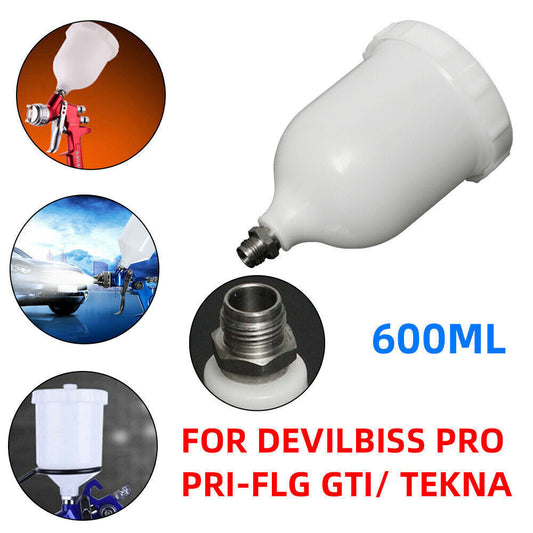 600ML Spray Gun Pot Paint Cup Replace For Devilbiss / TEKNA Pro Pri Spare Part