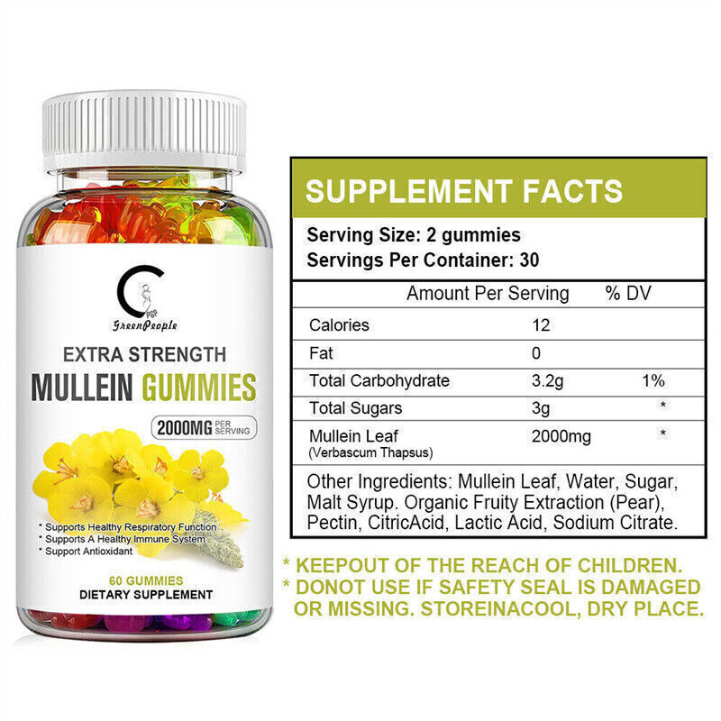 Organic Mullein Leaf Gummies 2000mg,Lung Cleanse Detox Herbal,Immune Support