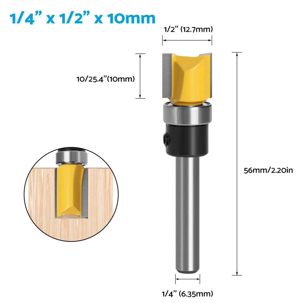 4pcs Milling Cutter Kit 1/4 Shank Top Bearing Flush Trim Pattern Router Bit Set