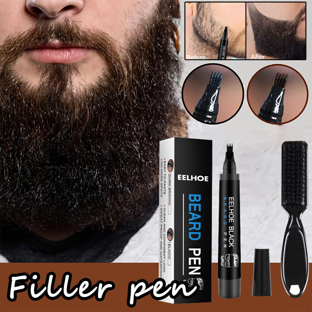 Men Beard Filler Pencil Four Prong Waterproof Moustache Pen FAST Coloring Black