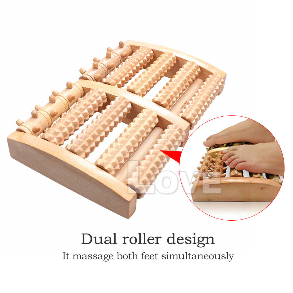 LARGE Wooden Foot Pain Massager 5 Roller Care Reflexology Relax Stress Relief Ne