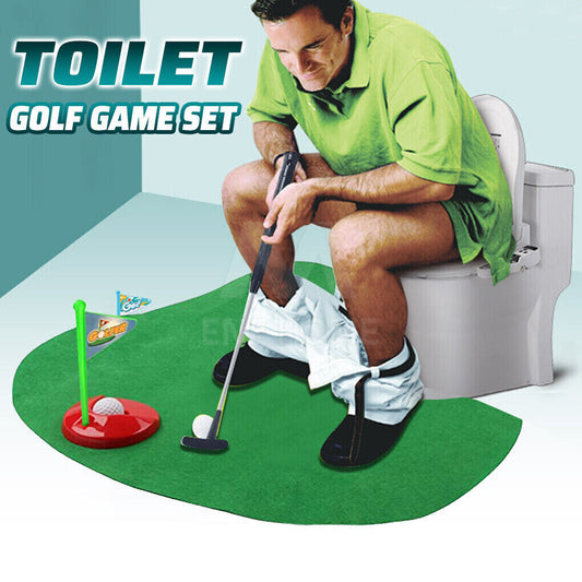 Xmas Gift Game With Putter Novelty Toy Toilet Mini Golf Mat Unusual Joke Prank