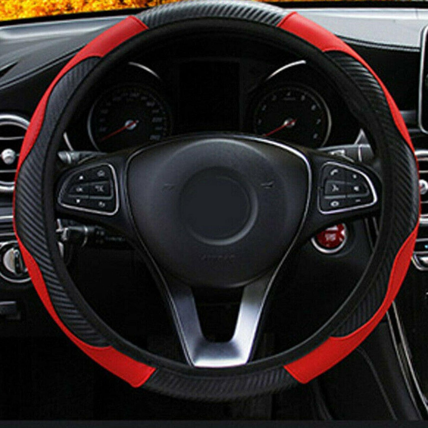 Red Car Microfiber Leather Steering Wheel Cover 38cm Universal Accessories