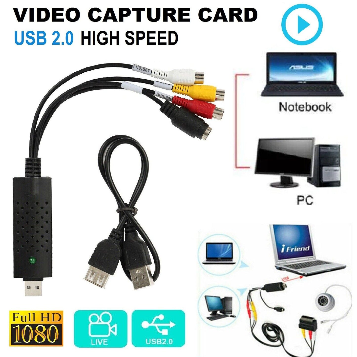 USB 2.0 Audio Video VHS to DVD VCR PC HDD Converter Adapter Digital Capture Card