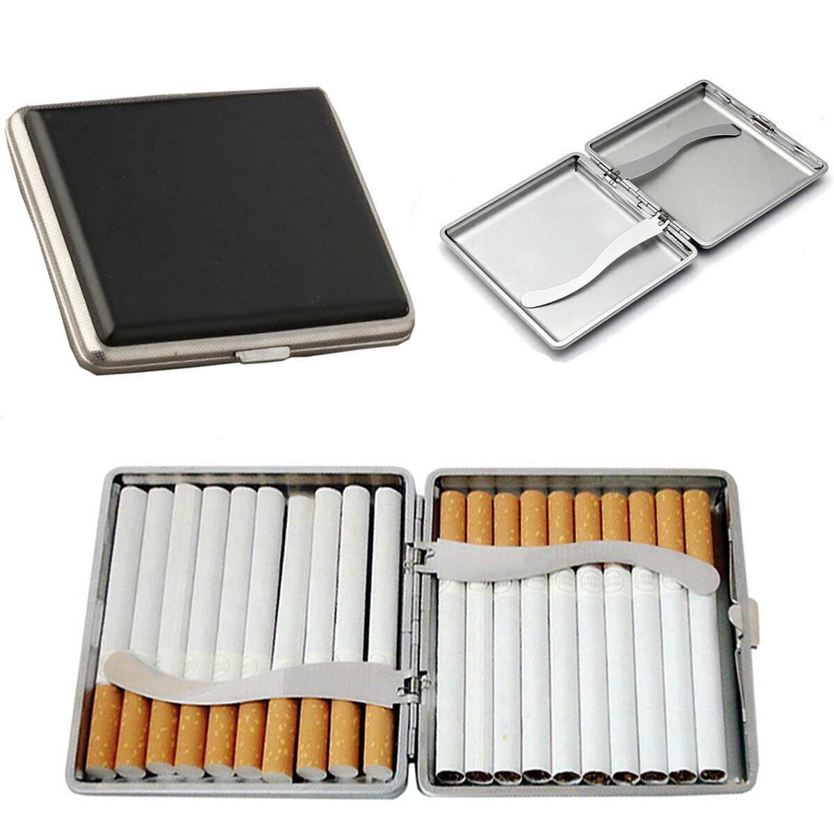 Holder Metal Tobacco Pocket 20 Cigarette Storage Smoke Leather Black Case Box