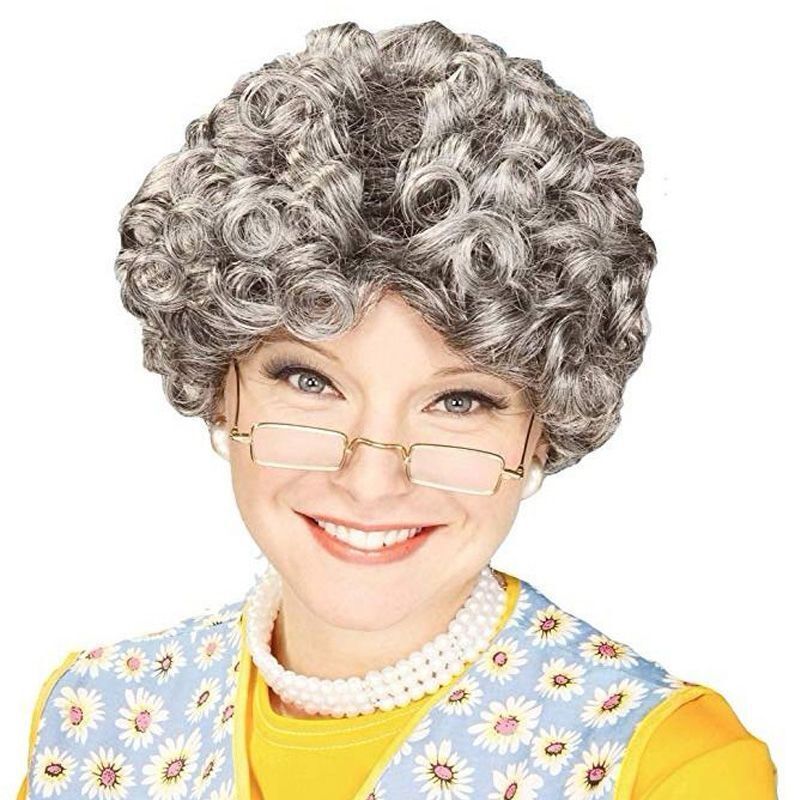 Old Lady Grandma Dress Up Set Granny Wig Party Kid Masquerade Cosplay Set 5Pcs