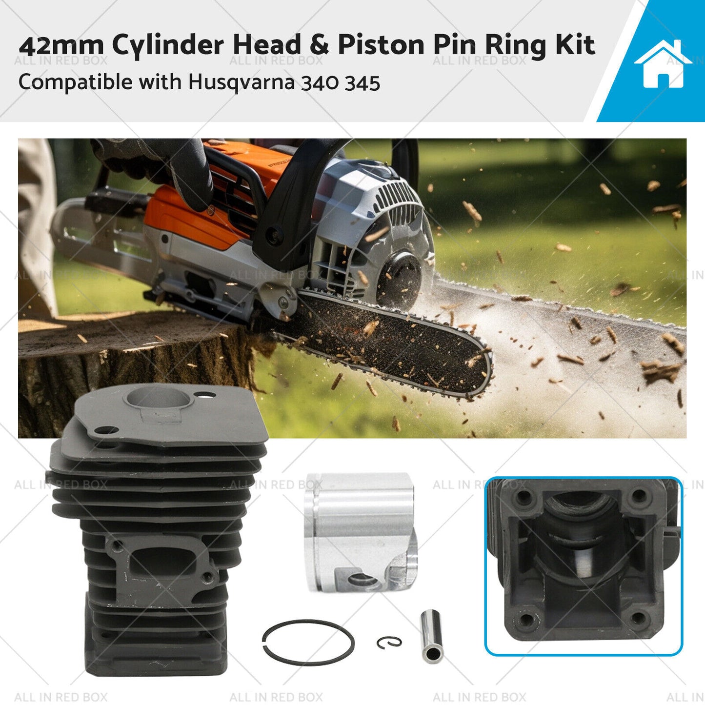 42mm Cylinder Head & Piston Pin Ring Kit Suitable for Chainsaw Husqvarna 340 345