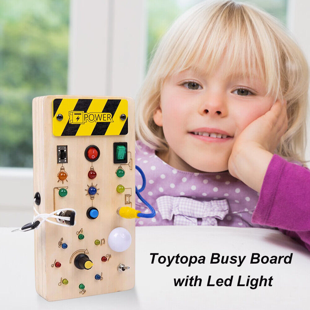 LED Light Switch No Toxic Wooden Busy Board Wooden Sensory Toys for Kid Child