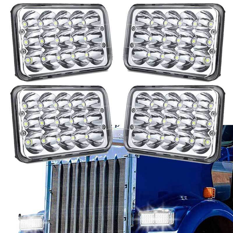 4X 45W 4x6" LED Headlights HI/LO Sealed Beam Work Lamps Rectangle H4 Work Lights