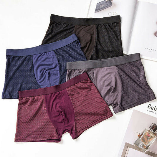 4Pack Mens Bamboo Soft Wear Underwear Shorts Summer Ice Silk Mesh Boxer Briefs .