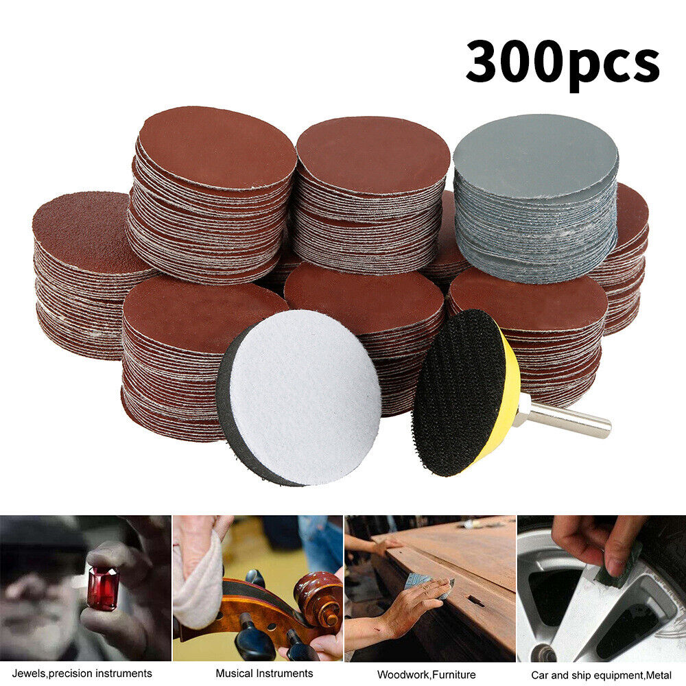 300Pcs 50mm Sanding Discs Pad Kit for Drill Grinder Rotary Tools + Backing Pad