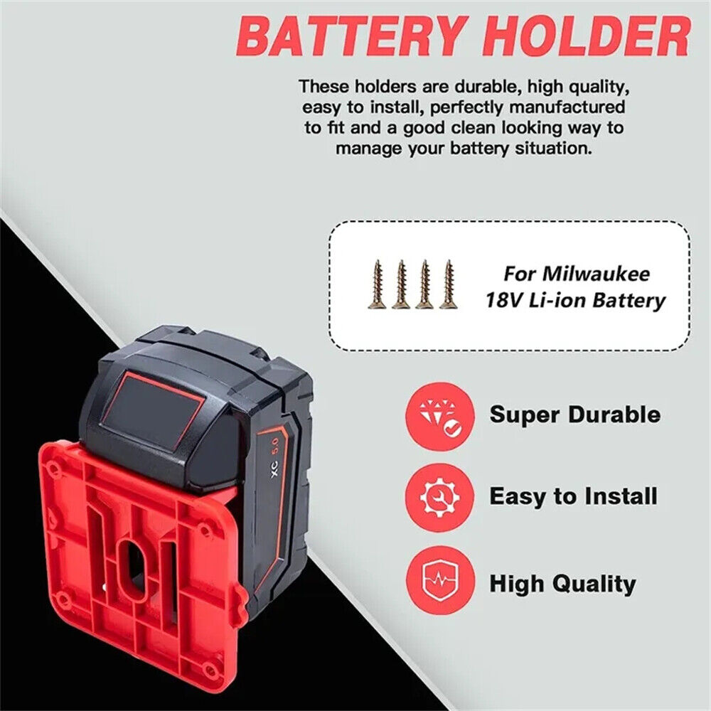 5x Battery Mounts Storage Holder Rack For Milwaukee M18 18V Tool Battery Red