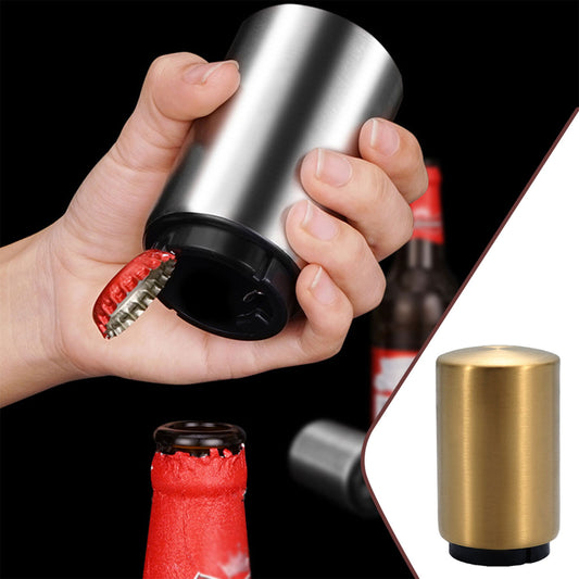 Automatic Beer Bottle Opener Cap Push Down Stainless Steel Magnetic Accessories