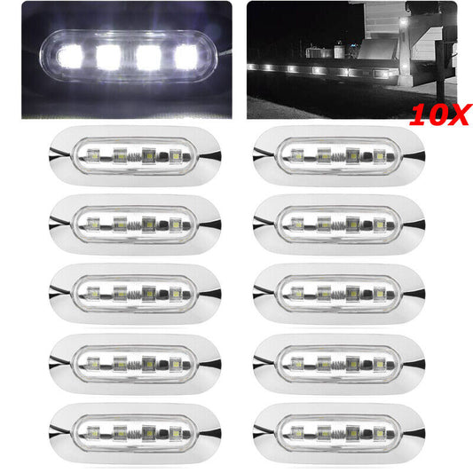 10x 4 LED Side Clearance Marker Light White Truck Trailer Caravan RV Lamp Chrome