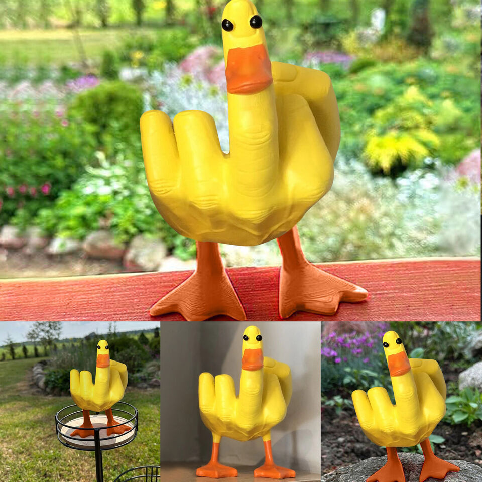 3D Funny Little Duck Resin Figurine Ornament Decor Cute Middle Finger Duck Craft