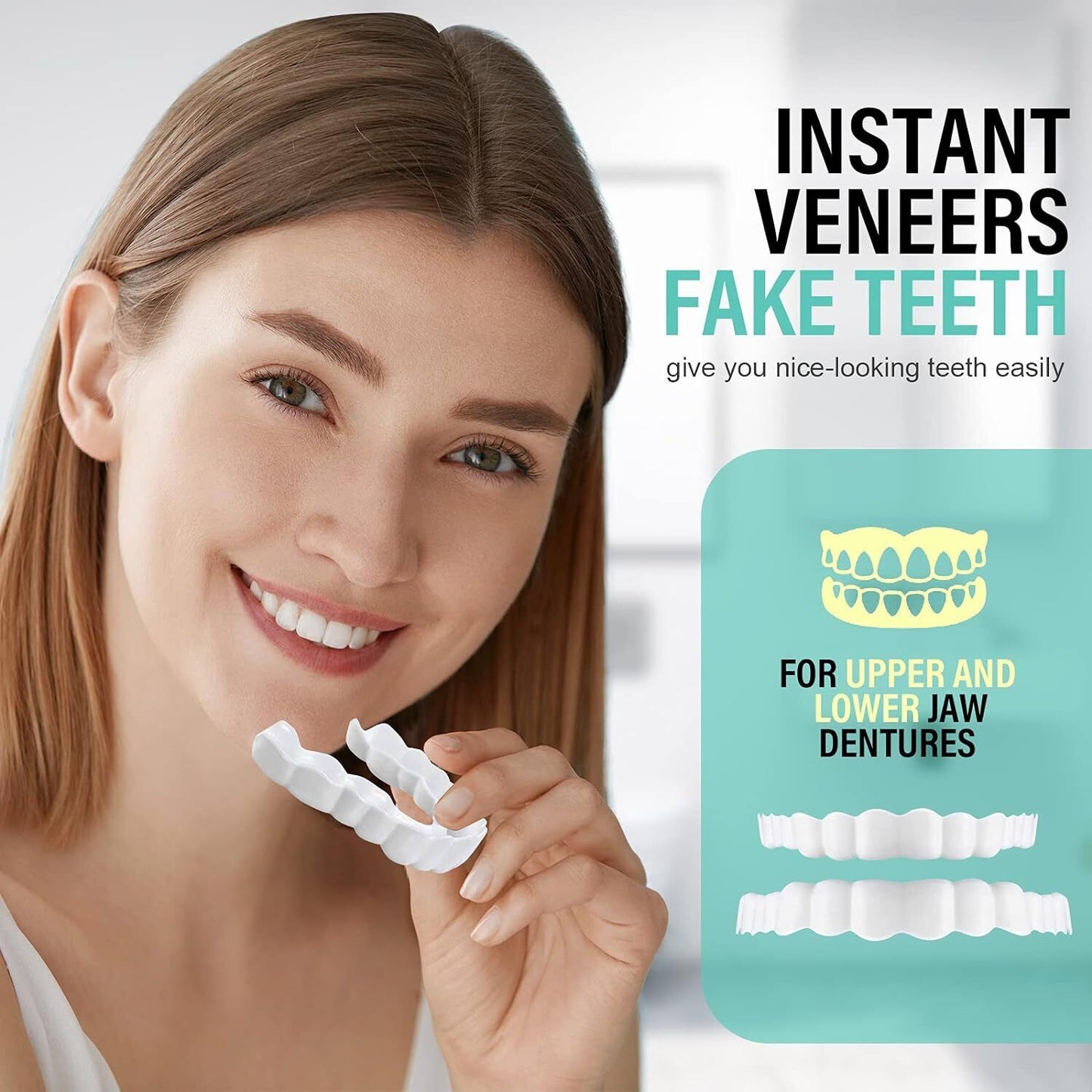 Snap On Bottom Upper Lower False Teeth Dental Veneers Dentures Fake Tooth Smile