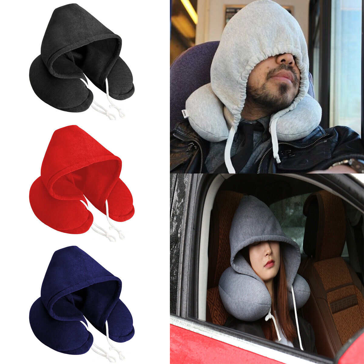 Soft Comfortable Hooded Neck Travel Pillow U Shape Airplane Pillow with Hoodie