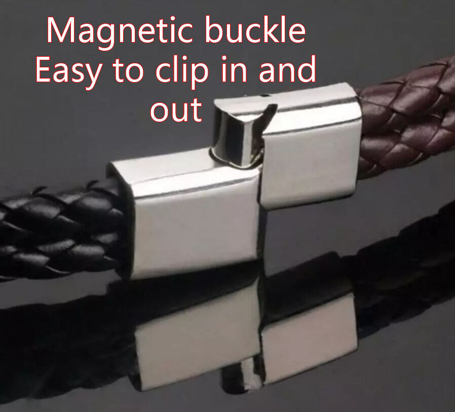 Men Alloy Magnetic Buckle Bracelet Bangle Cuff Vintage Wristband Rope