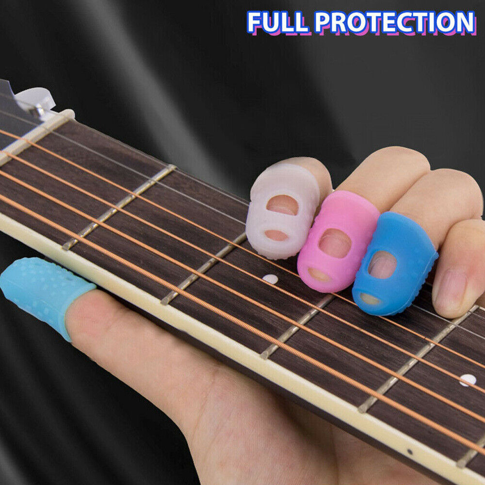 5PCS Silicone Guitar Ukulele Fingertip Protectors Finger + Fingerboard Sticker