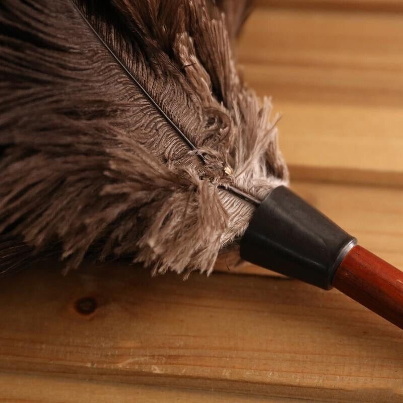 2× Anti Static Genuine Ostrich Feather Duster Wooden Handle Brush Clean