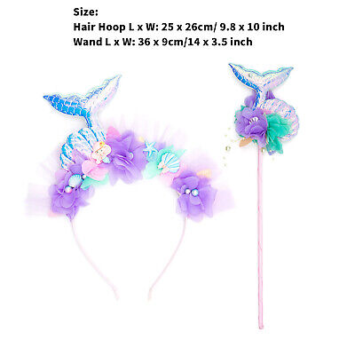 Kids Girls 2Pcs Mermaid Accessories Dress Up Hair Band And Magic Wand Set 3D