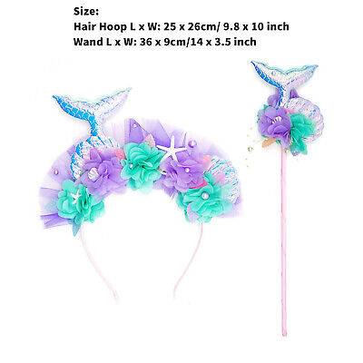 Kids Girls 2Pcs Mermaid Accessories Dress Up Hair Band And Magic Wand Set 3D