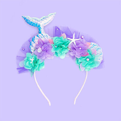 Kids Girls 2Pcs Mermaid Accessories Dress Up Hair Band And Magic Wand Set 3D