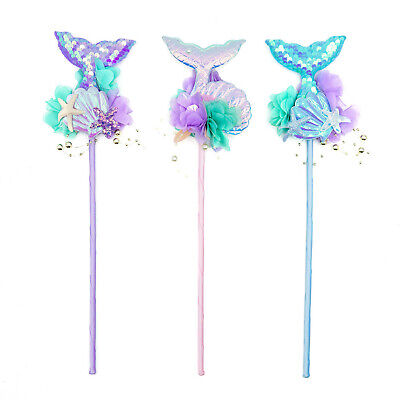 Kids Girls 2Pcs Mermaid Accessories Dress Up Hair Band And Magic Wand Set 3D