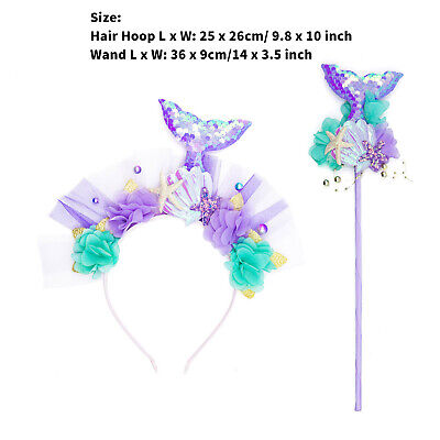 Kids Girls 2Pcs Mermaid Accessories Dress Up Hair Band And Magic Wand Set 3D