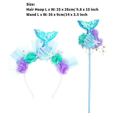 Kids Girls 2Pcs Mermaid Accessories Dress Up Hair Band And Magic Wand Set 3D