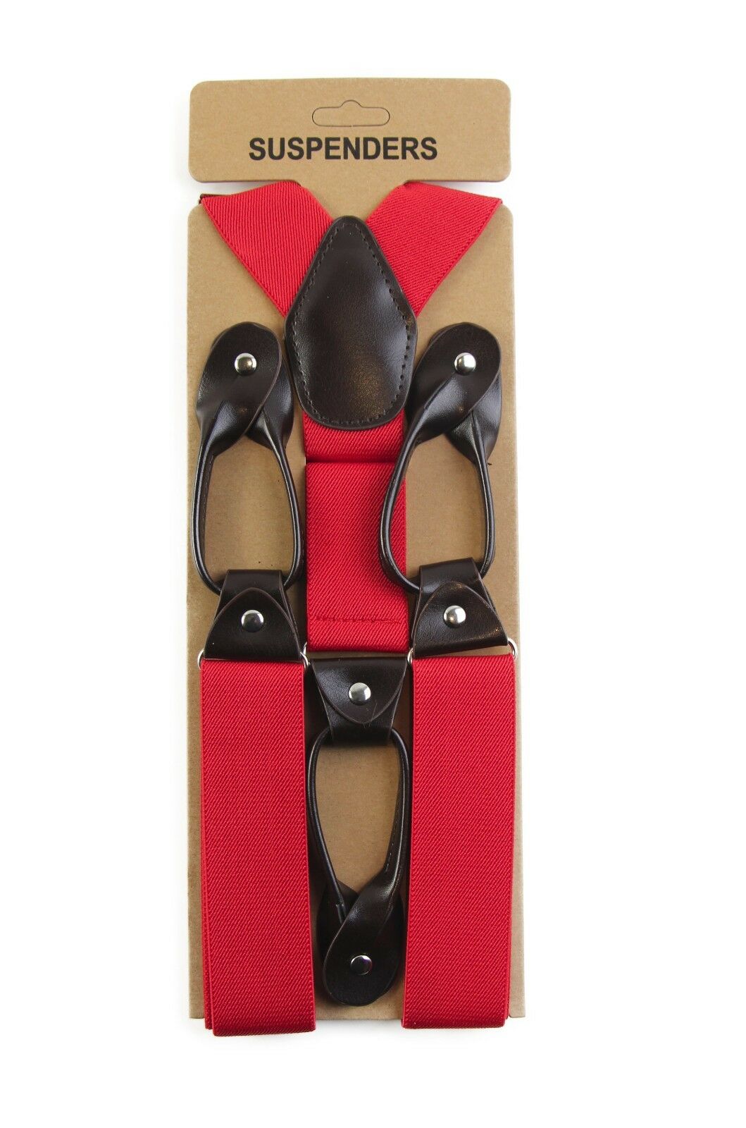 Mens 6 Button Hole Suspenders Wide Leather Braces 3.5cm Black Navy Grey Red